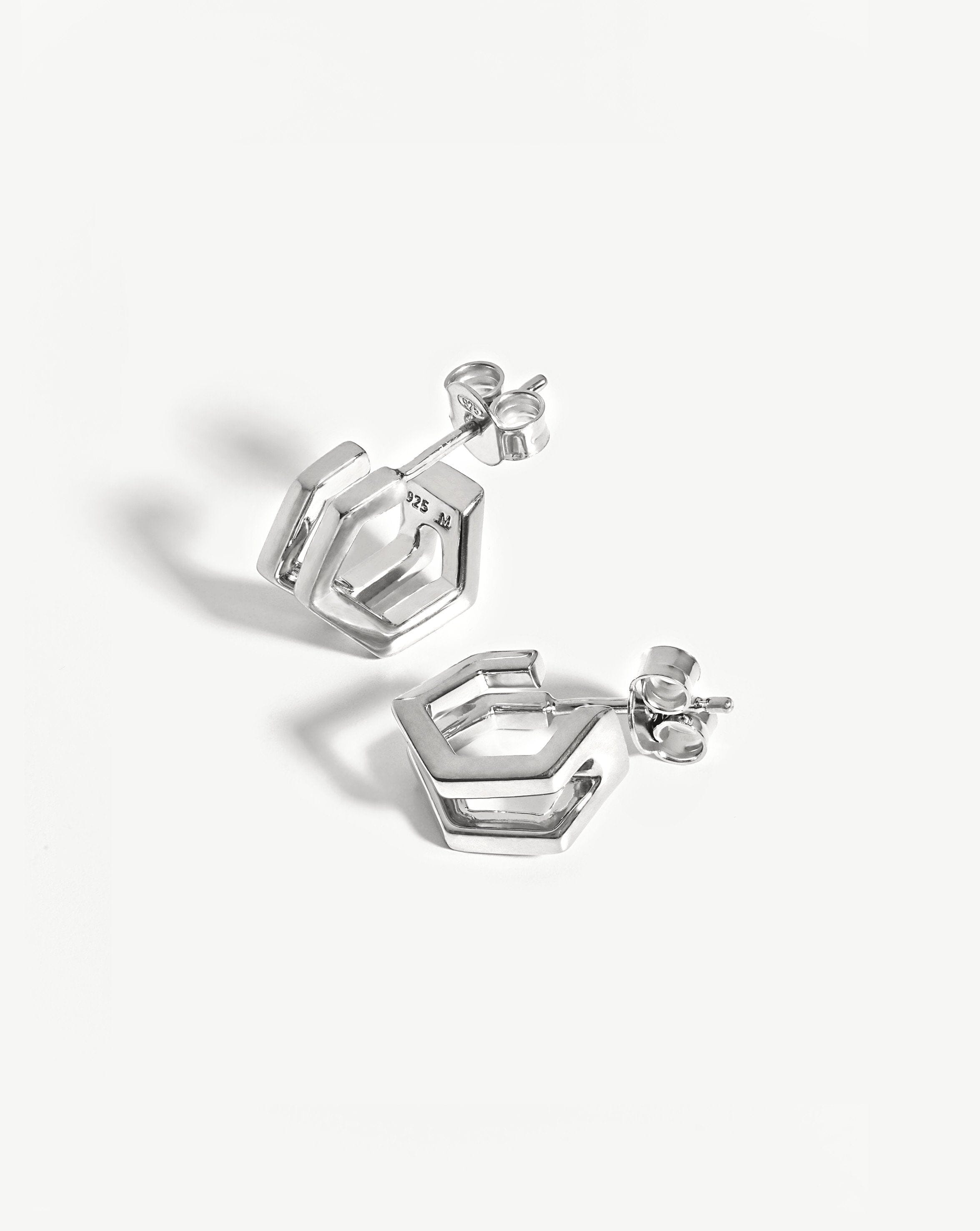 Hex Double Huggies | Sterling Silver