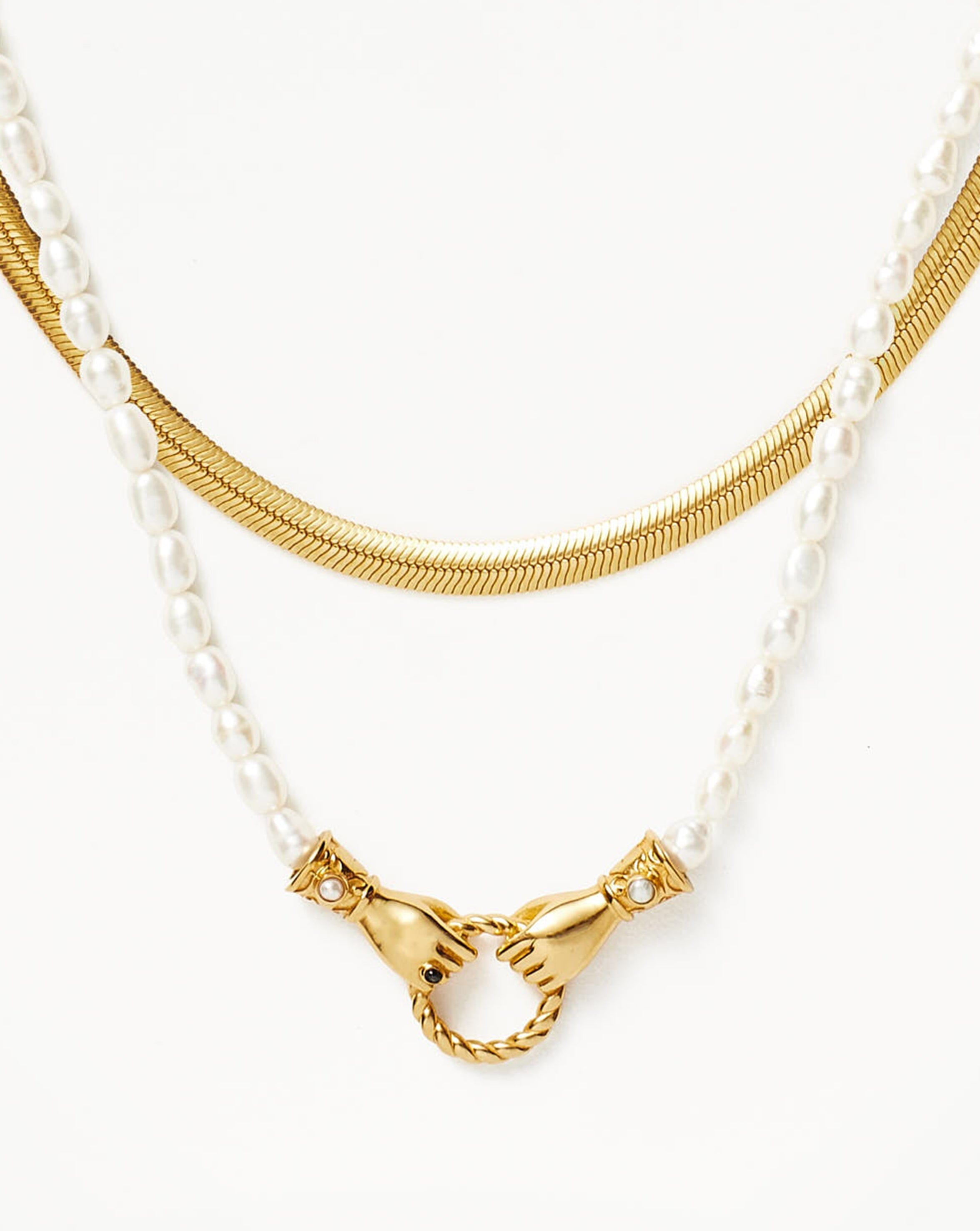 Iconic In Good Hands Necklace Set | 18ct Gold Plated Vermeil/Pearl & Black  Onyx