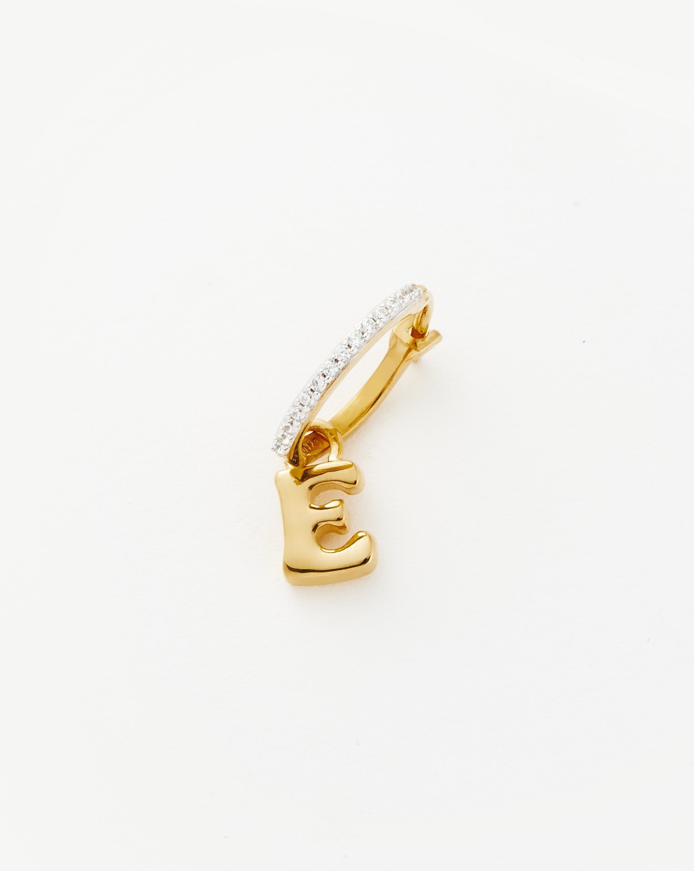 Initial Single Charm Hoop Earring - Initial E | 18ct Gold Vermeil