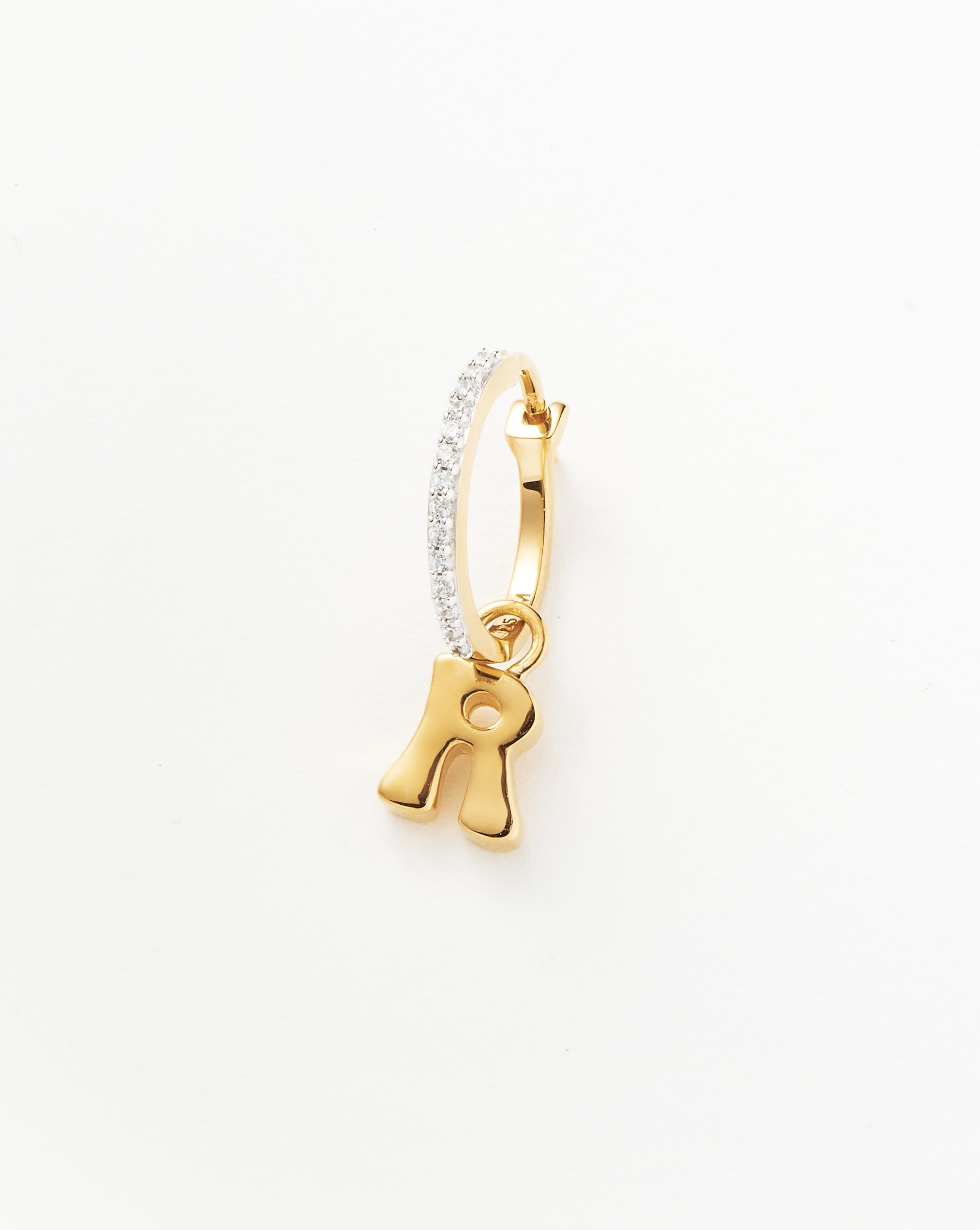 Initial Single Charm Hoop Earring - Initial R | 18ct Gold Vermeil