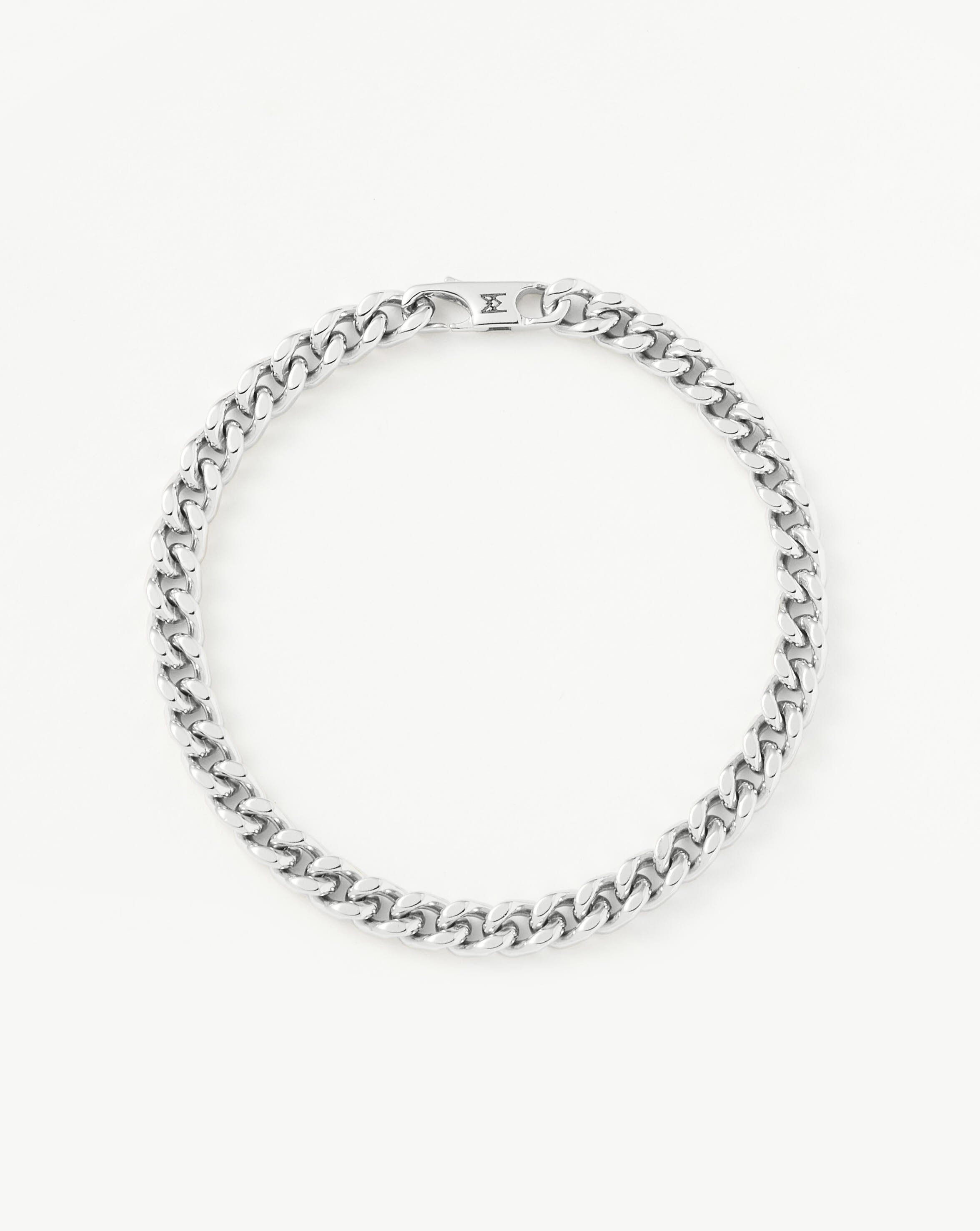 Mens Flat Curb Chain Bracelet | Silver Plated