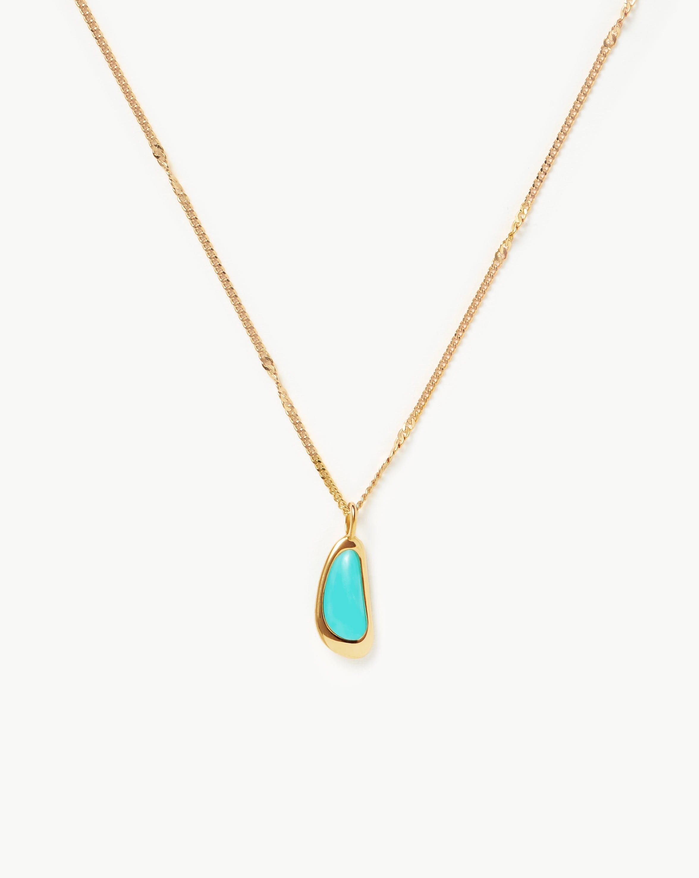 Molten Gemstone Bean Pendant Necklace | 18ct Gold Vermeil/Turquoise