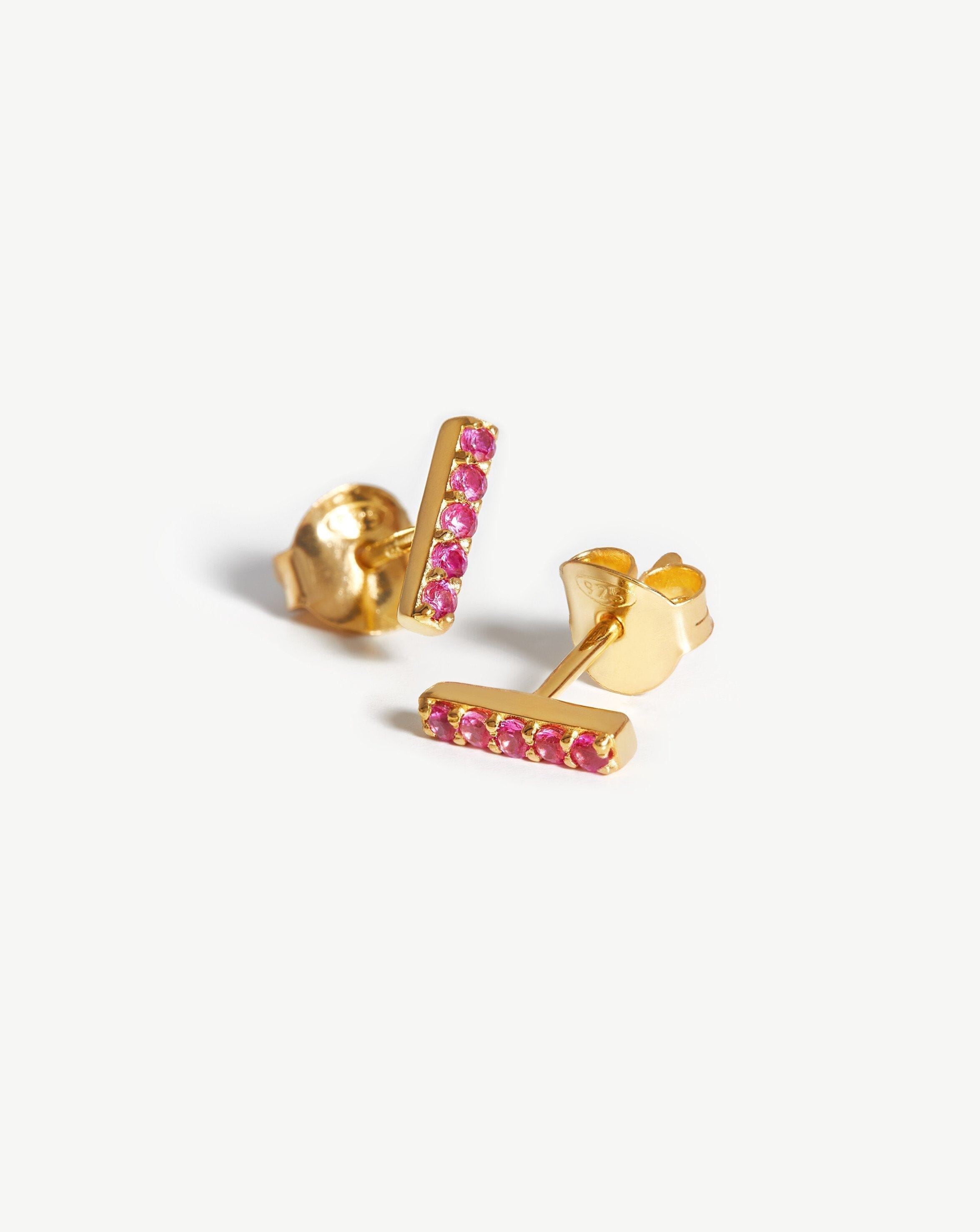 Pave Bar Stud Earrings | 18ct Gold Vermeil/Pink Pave