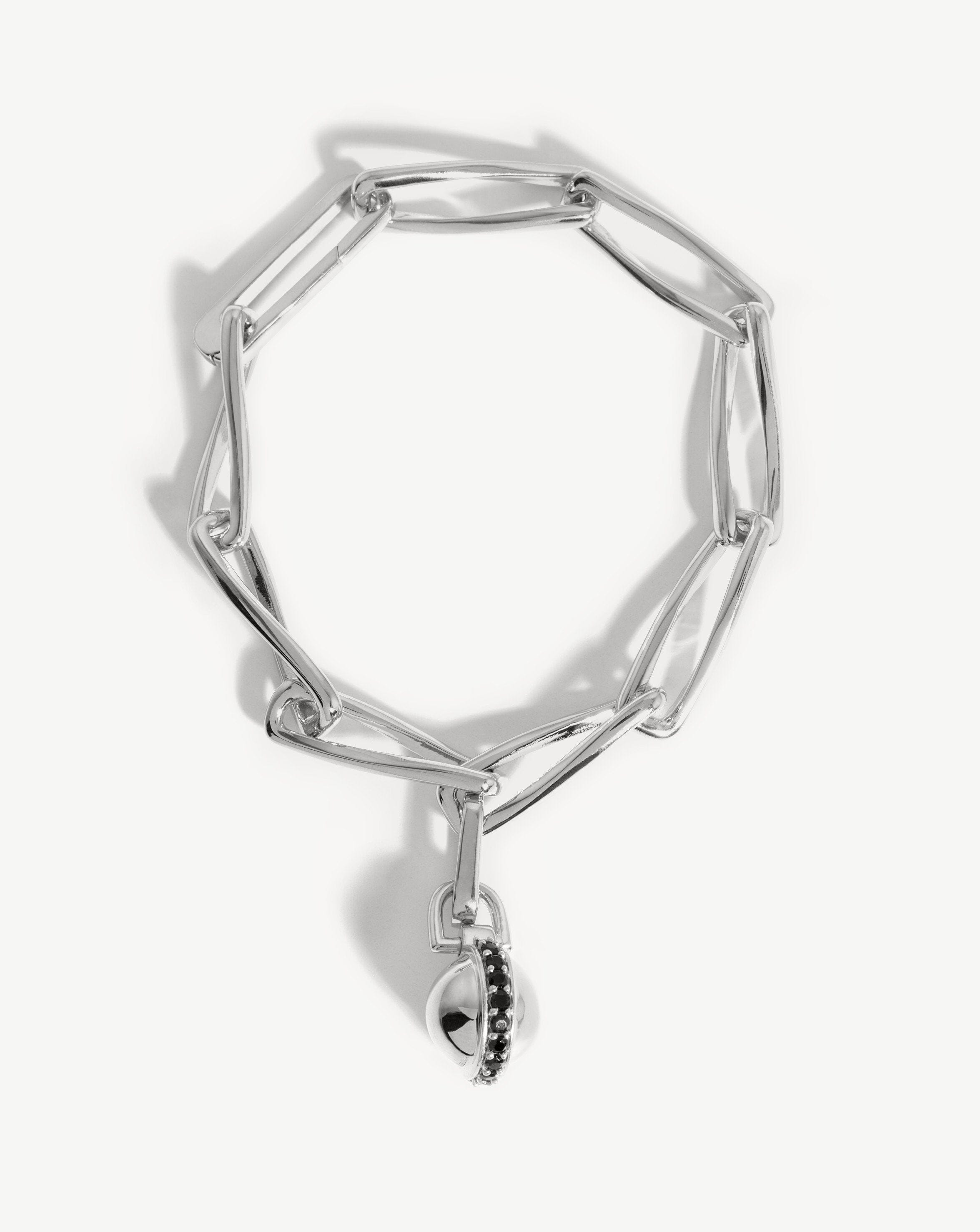 Pave Sphere Twisted Link Chain Bracelet | Silver Plated/Black Spinel