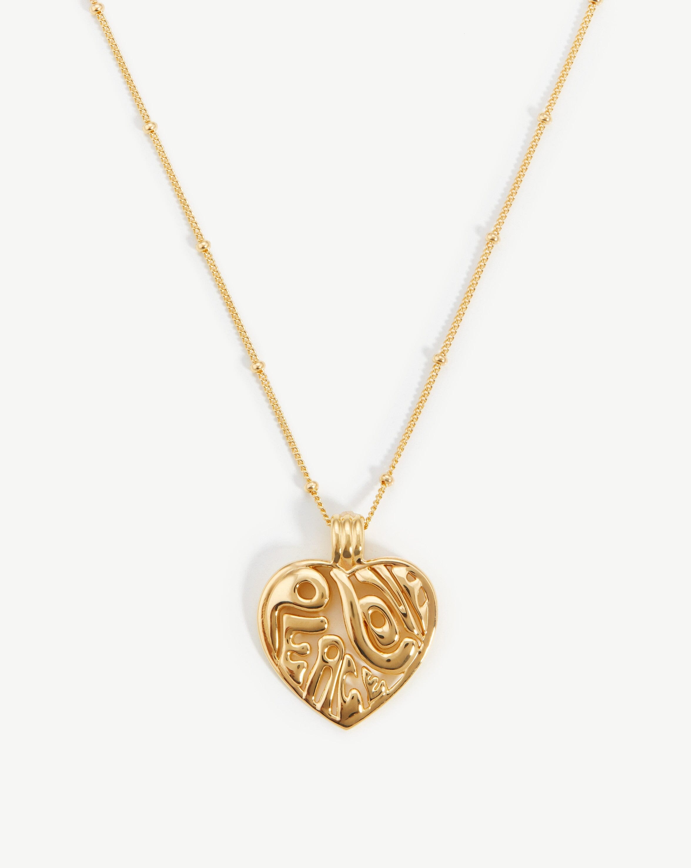 Peace & Love Heart Pendant Chain Necklace | 18ct Gold Vermeil