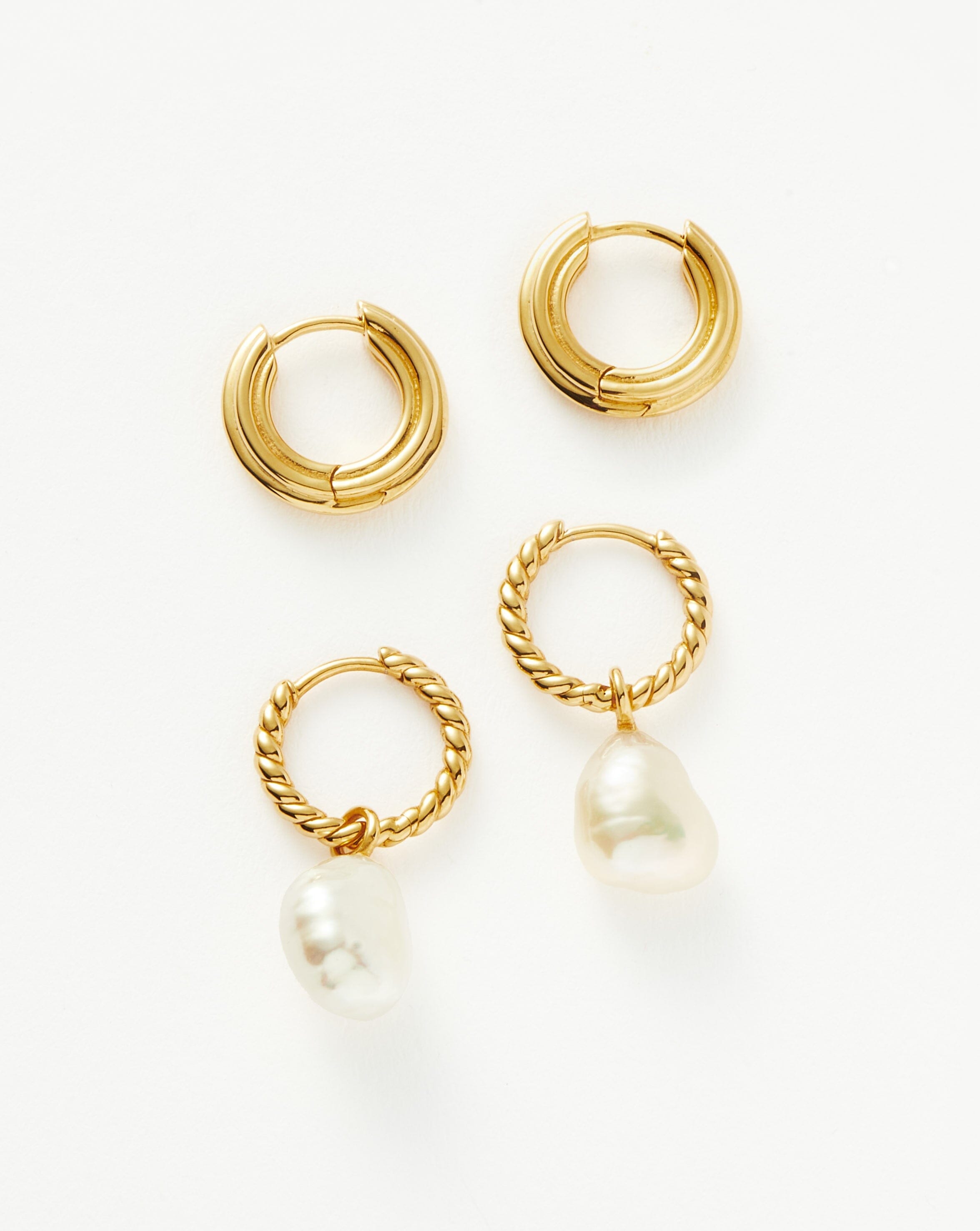 Baroque Pearl Drop Tunnel Mini Hoop Earrings | 18ct Gold Plated  Vermeil/Pearl