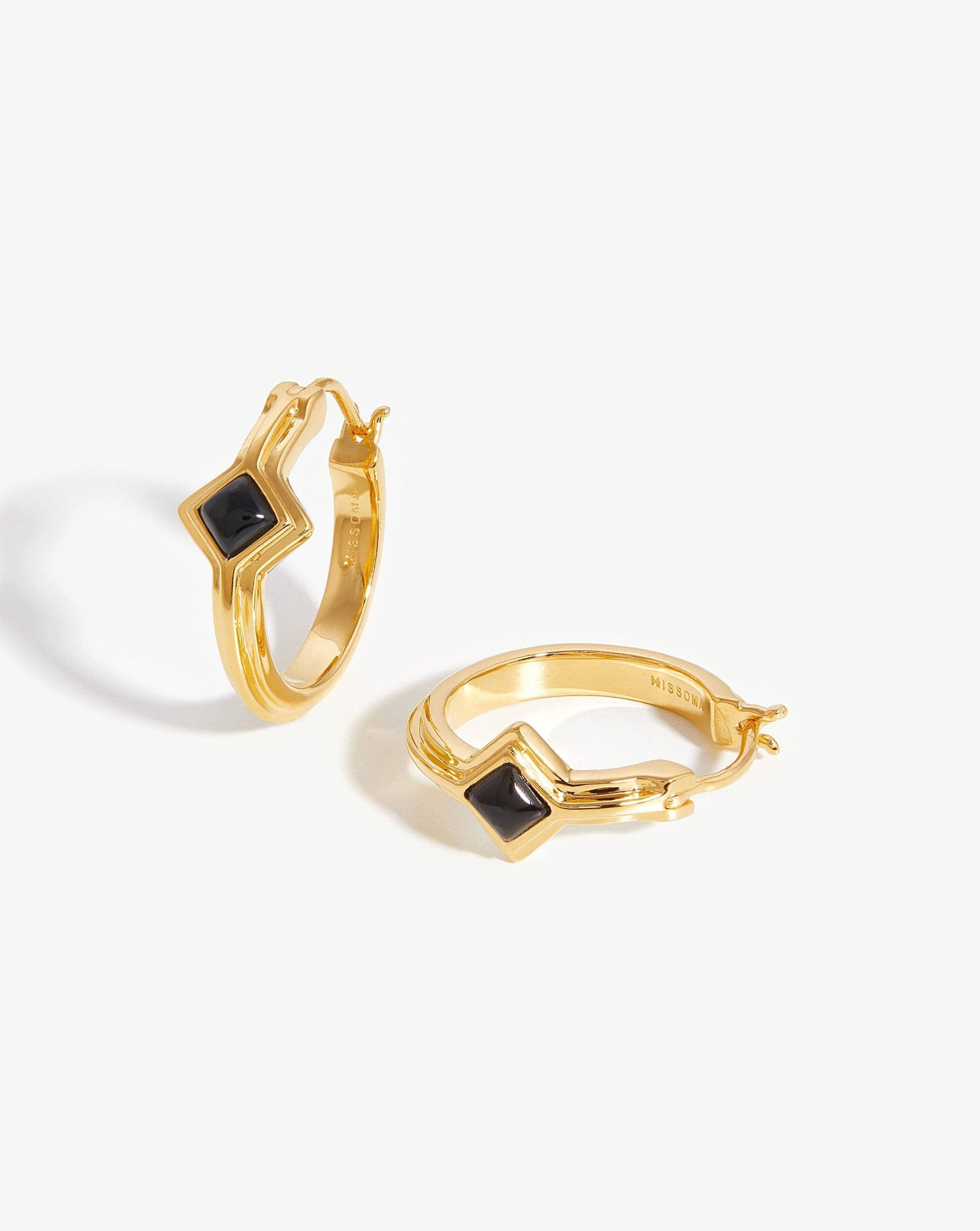 Single Stone Hoop Earrings | 18ct Gold Plated/Black Onyx