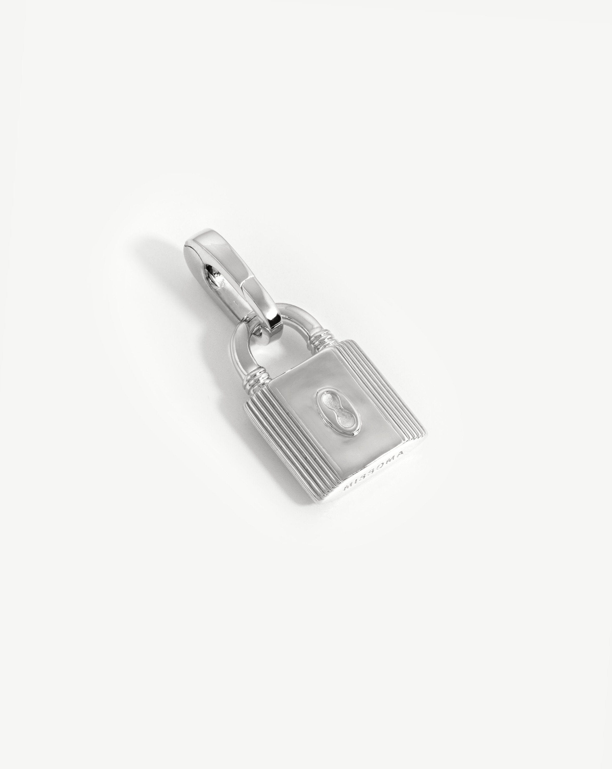 Small Ridge Padlock Clip-On Pendant | Silver Plated