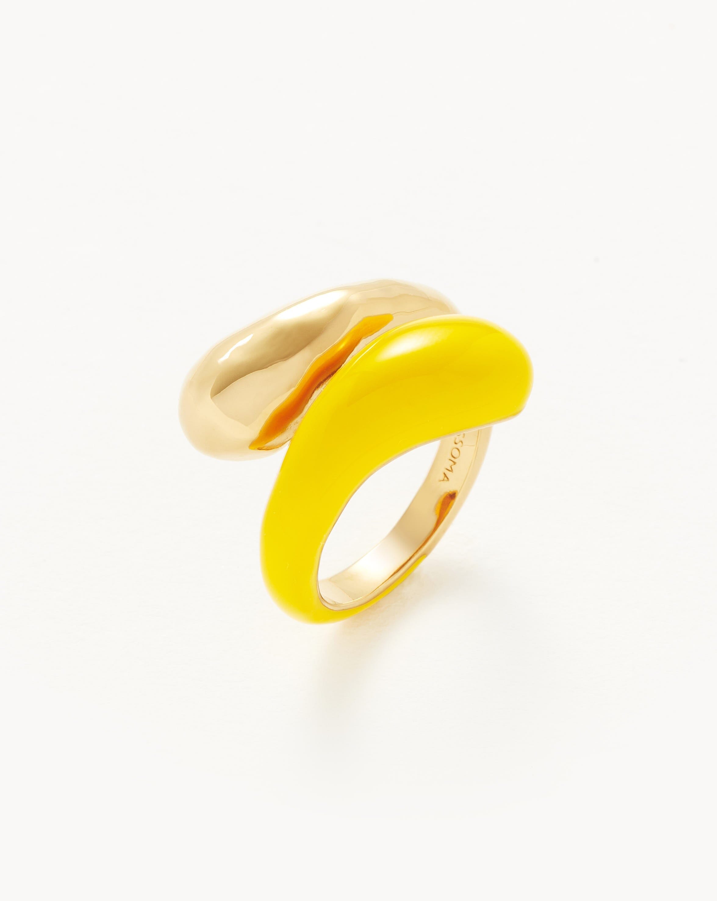 Squiggle Two Tone Enamel Crossover Ring | 18ct Gold Vermeil/Lemon Yellow