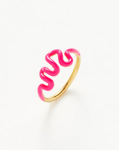 Missoma Squiggle Curve Two Tone Enamel Stacking Ring | 18ct Gold Plated Vermeil/Hot Pink Gold/Pink