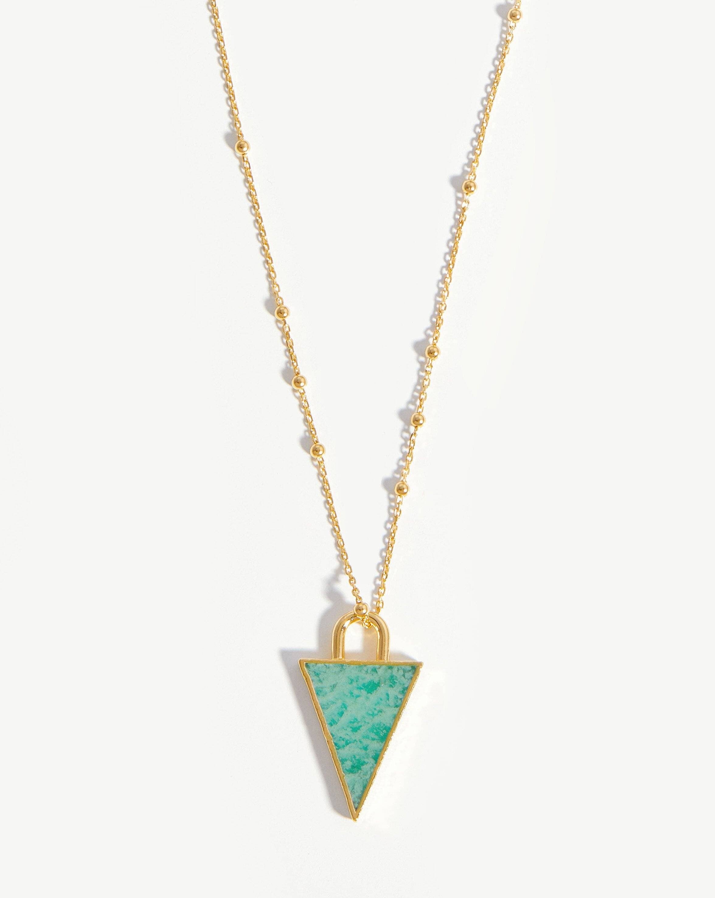 Triangle Pendant Chain Necklace | 18ct Gold Plated/Amazonite