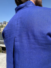 blue on bronze double-sided linen nehru-collar shirt 