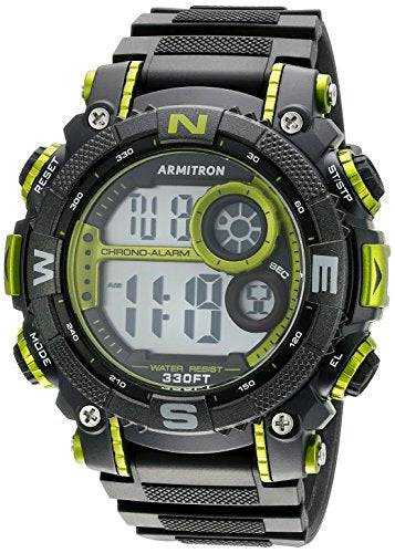 Armitron Men's 40/8284LGN Lime Green Accented Digital Chronograph Black Resin Strap Watch