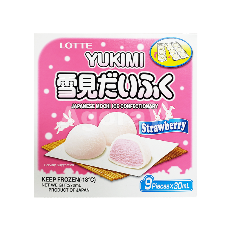 雪见糯米糍大福冰淇淋草莓味9pcsx30ml Lotte Japanese Mochi Ice Confectionary Straw Agorav