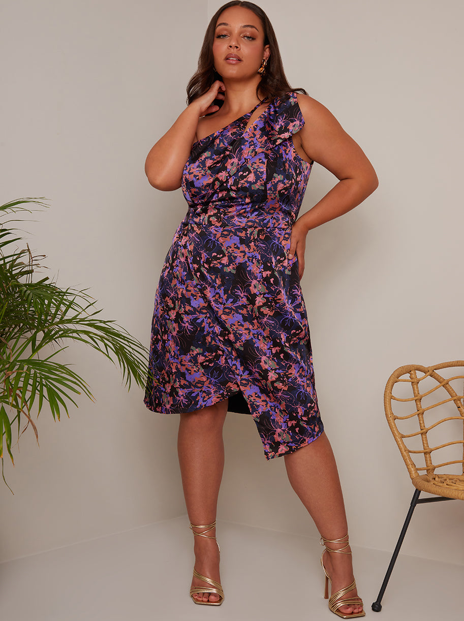 Chi Chi Plus Size Cut-Out Abstract Floral Print Mini Dress in Black, Size 22