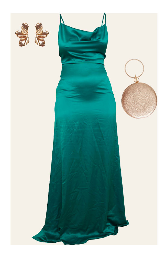 Cowl Neck Satin Maxi Dress in Green