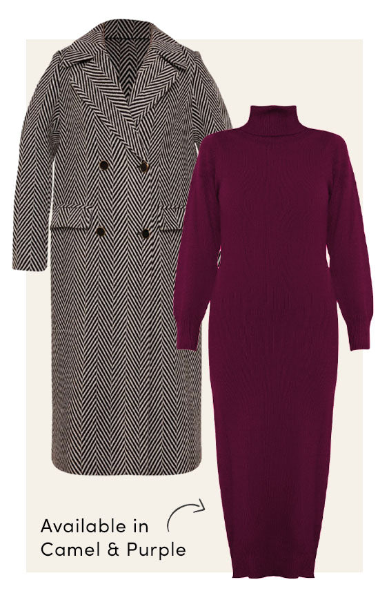 Oversized Roll Neck Knitted Dress in Burgundy
