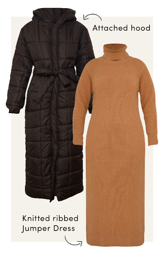 Roll Neck Oversized Jumper Dress in Camel