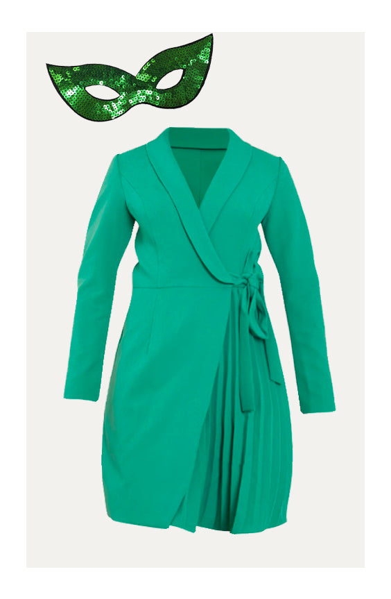 Wrap Style Pleated Blazer Dress in Green