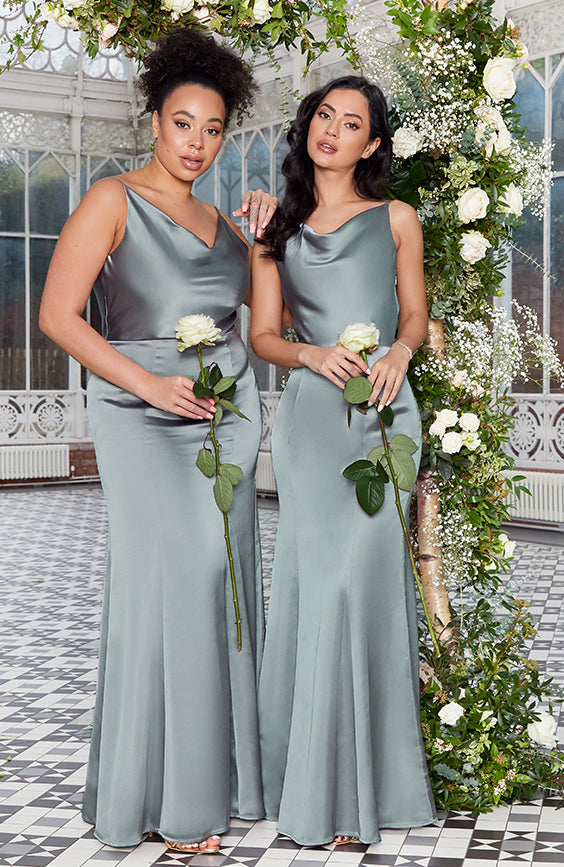 Satin Slip Bridesmaid Maxi Dress in Sea Green