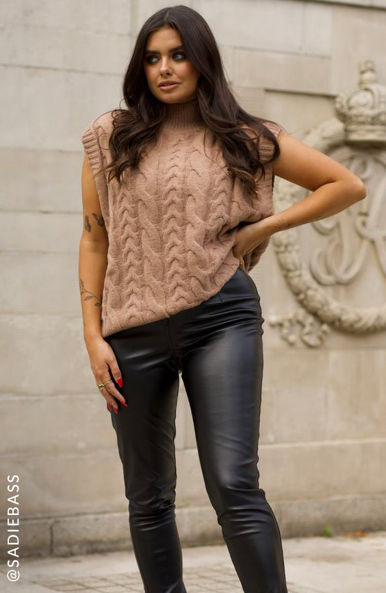 Cable Knit Vest in Tan