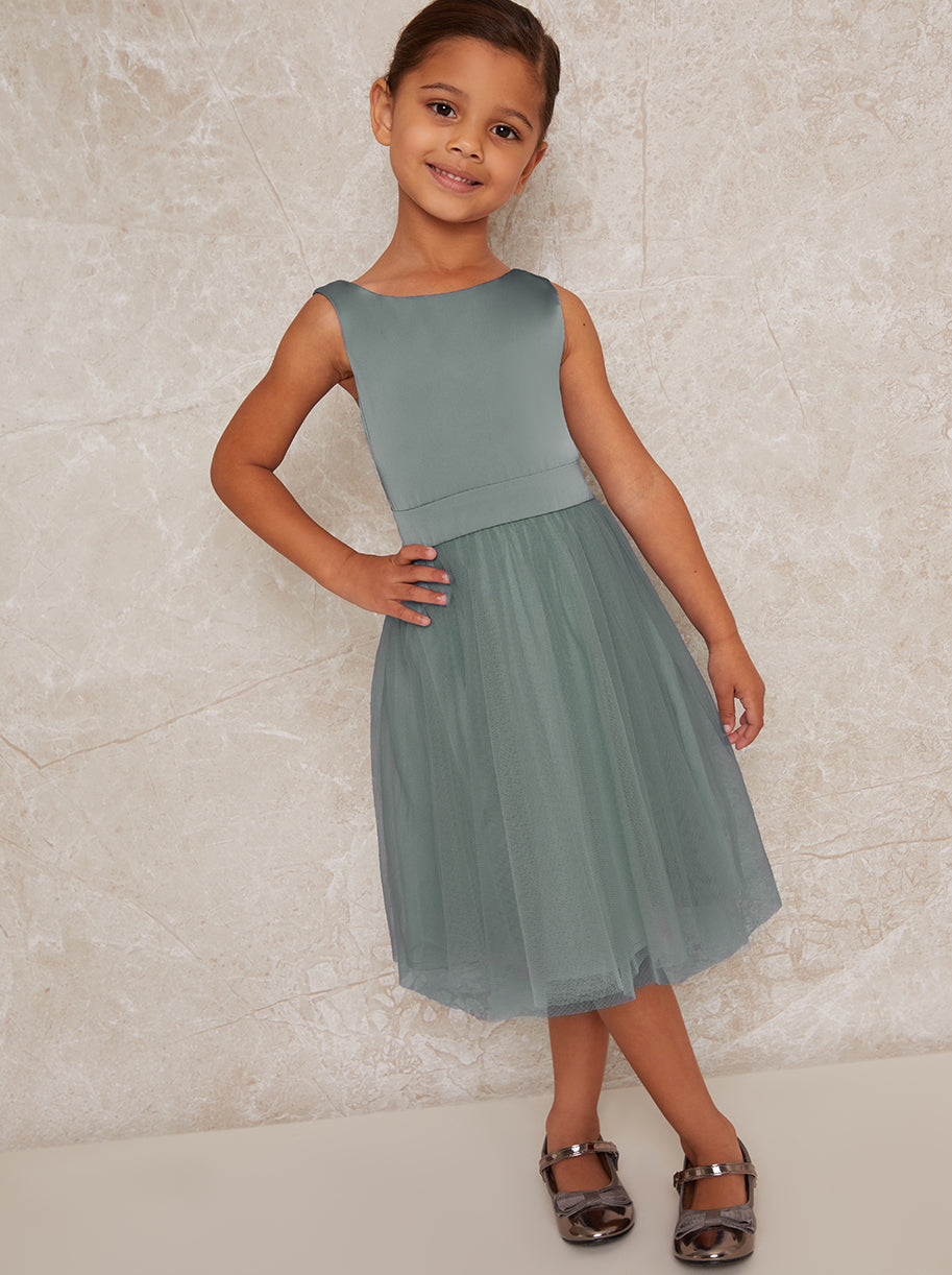Chi Chi Satin Bodice Tulle Skirt Dress in Green, Size 7 Years