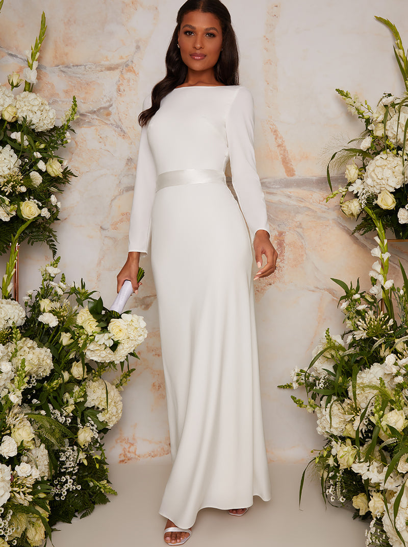 High Neck Long Sleeve Bridal Maxi Dress In White Chi Chi London 