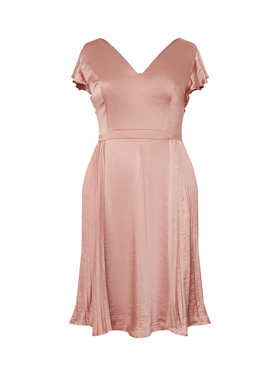 Chi Chi Plus Size V Neck Ruffle Detail Pleated Midi Dress in Pink, Size 24