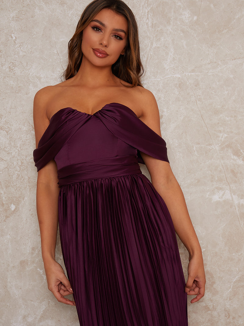 Bardot Pleated Maxi Dress In Purple Chi Chi London 5322