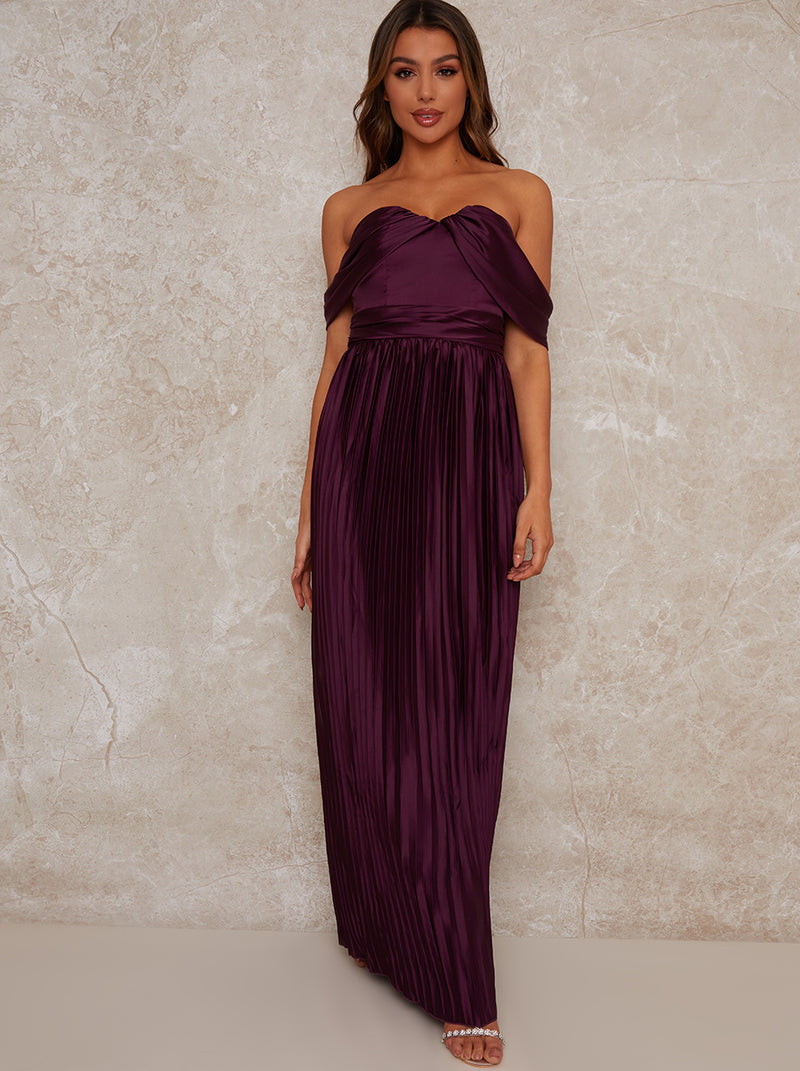 Bardot Pleated Maxi Dress In Purple Chi Chi London 2921