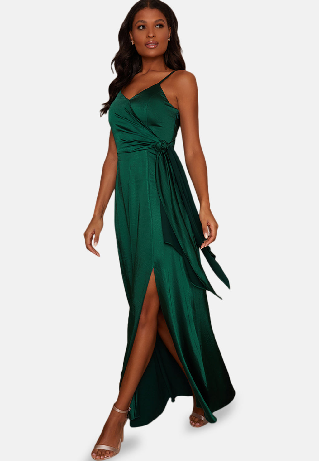 Satin Cami Strap Wrap Bridesmaids Maxi Dress in Green – ChiChiClothing