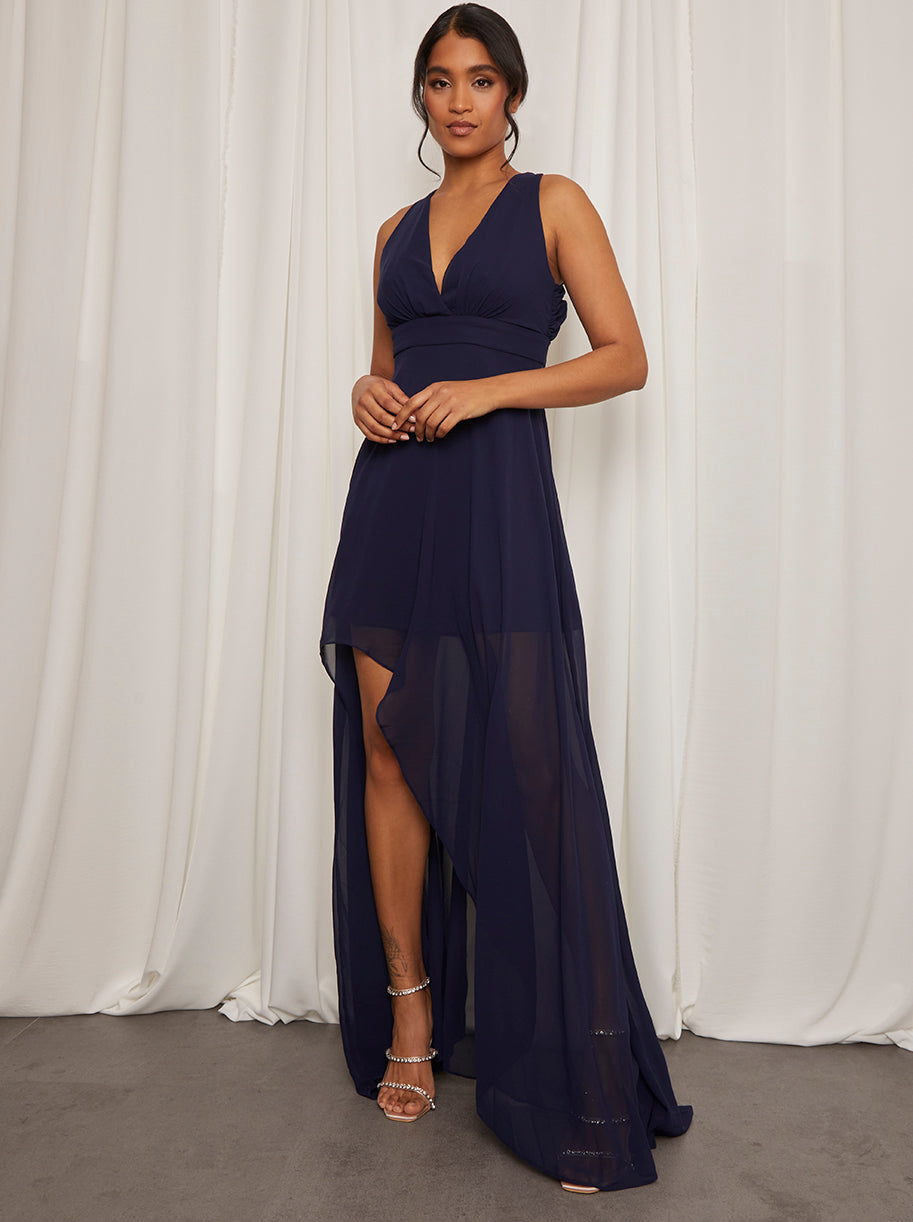 Chi Chi Side Split Maxi Bridesmaid Dress in Navy, Size 10