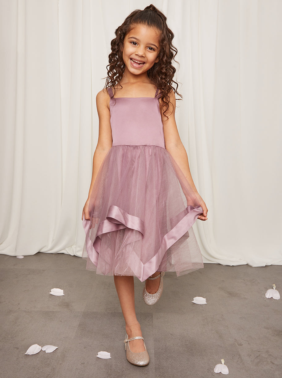Chi Chi Younger Embellished Tulle Layered Midi Dress in Lilac in Purple, Size 4 Years