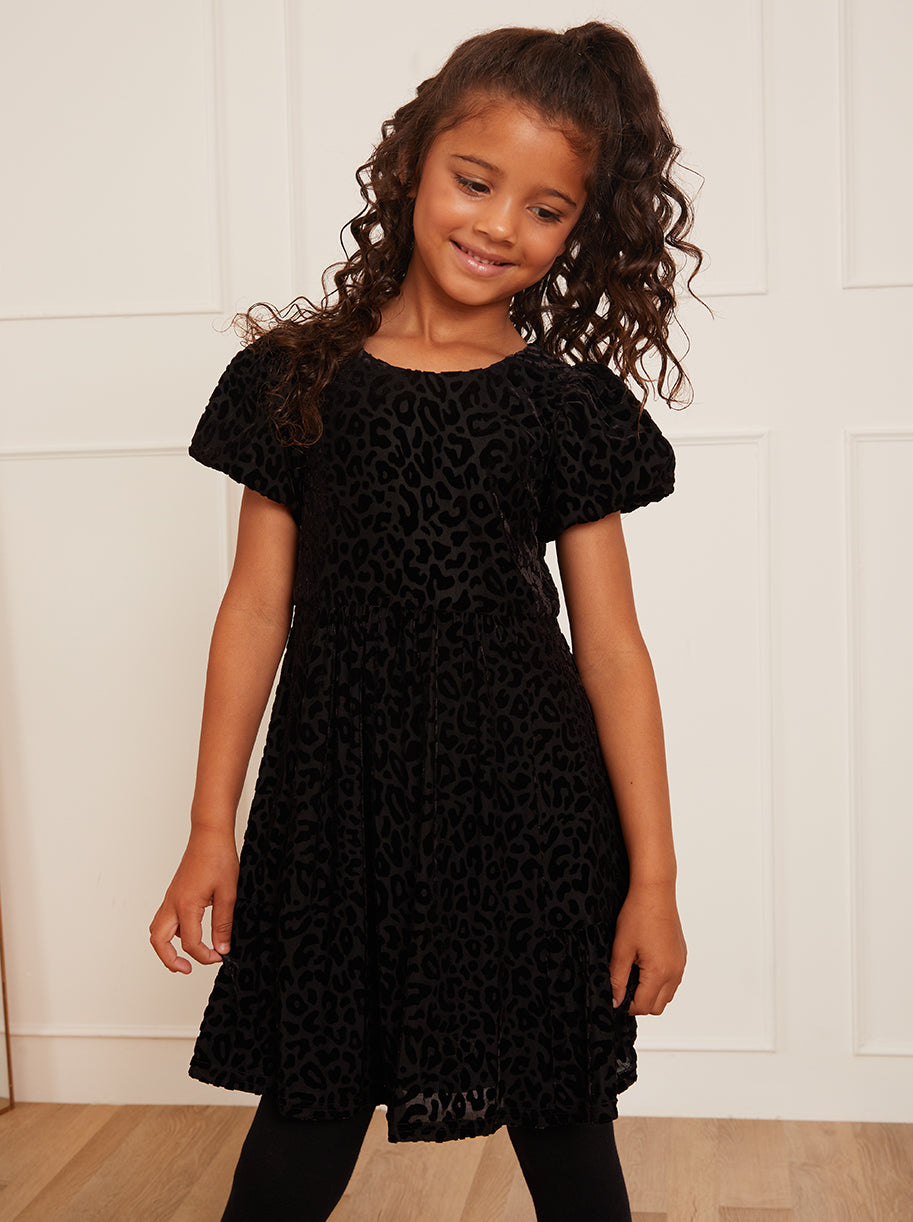 Chi Chi Younger Animal Devore Midi Dress in Black, Size 6 Years