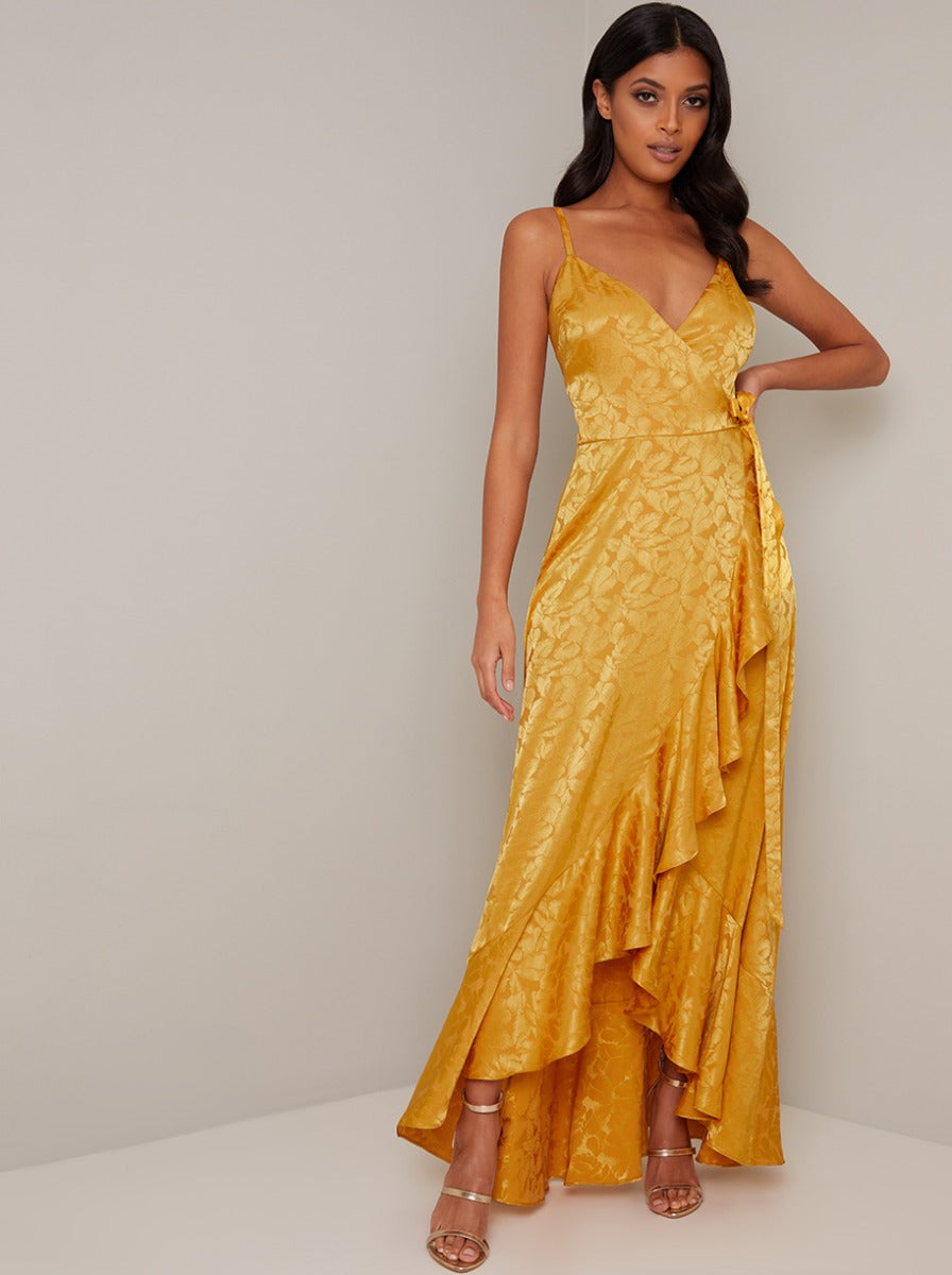 Cami Strap Wrap Maxi Dress In Mustard – Chi Chi London