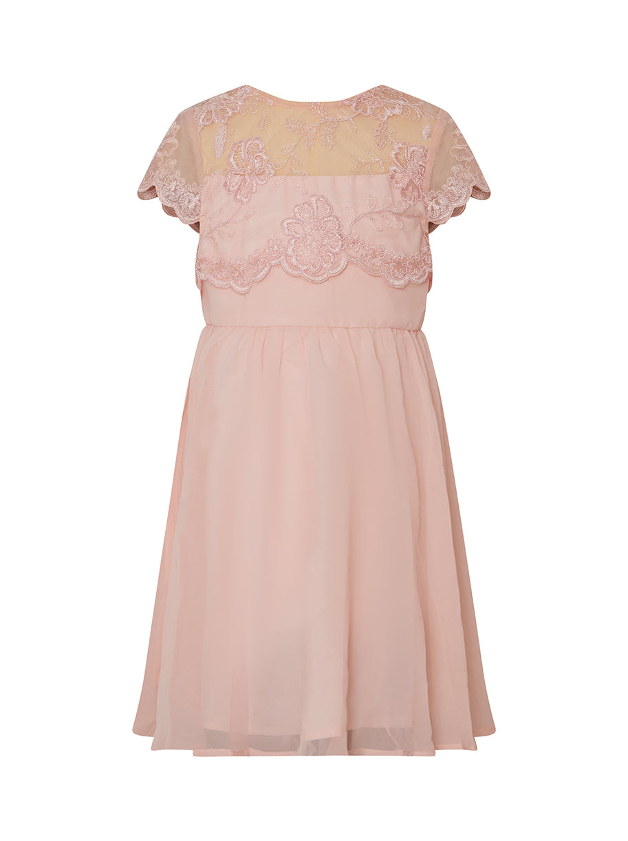 Chi Chi Plus Size Lace Bodice Chiffon Dress in Pink, Size 10 Years