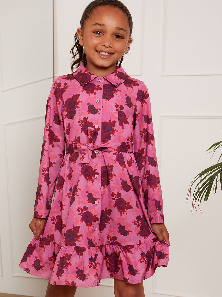 Chi Chi Younger Floral Shirt Dress in Pink, Size 4 Years