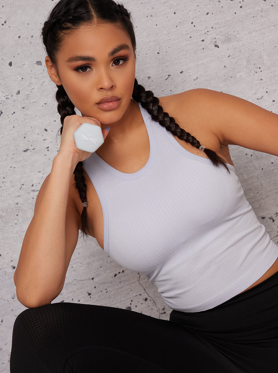 Chi Chi Racer Back Sports Top in White, Large