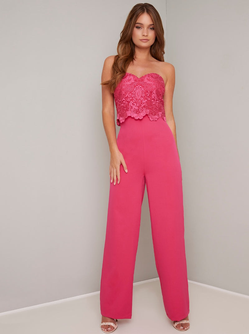 Embroidered Bodice Sleeveless Jumpsuit in Fuschia – ChiChiClothing