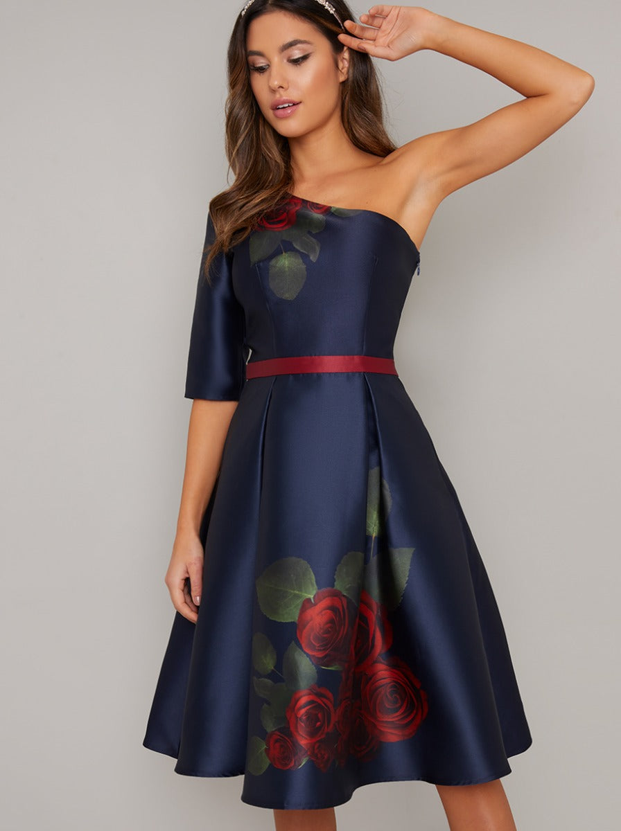 Floral Print Midi Dress in Blue – Chi Chi London