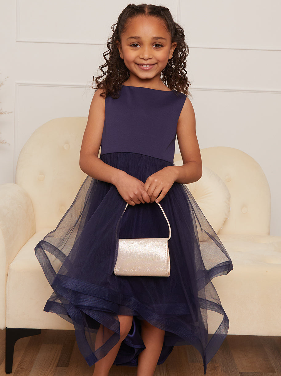 Chi Chi Younger Tulle Layered Midi Dress in Navy, Size 3 Years