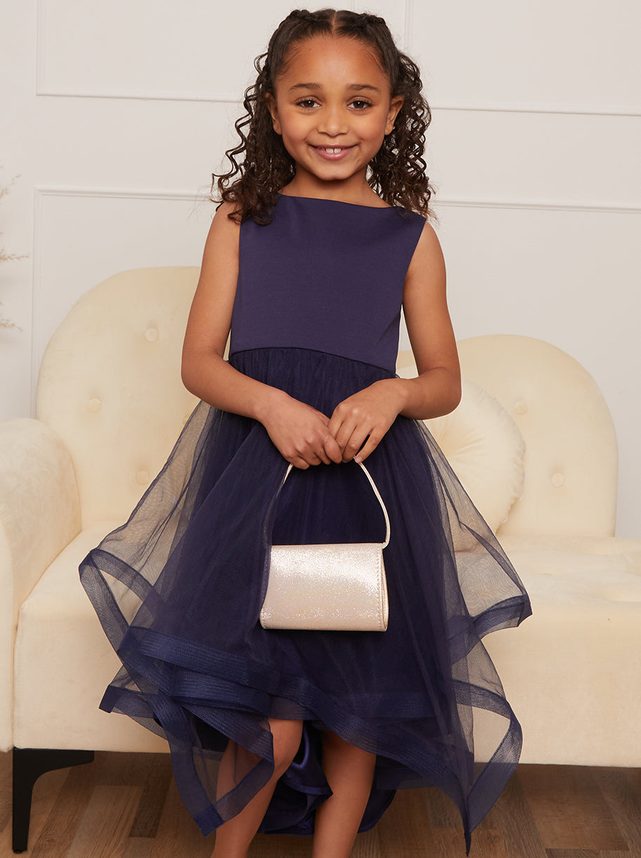 Chi Chi Younger Tulle Layered Midi Dress in Navy, Size 5 Years