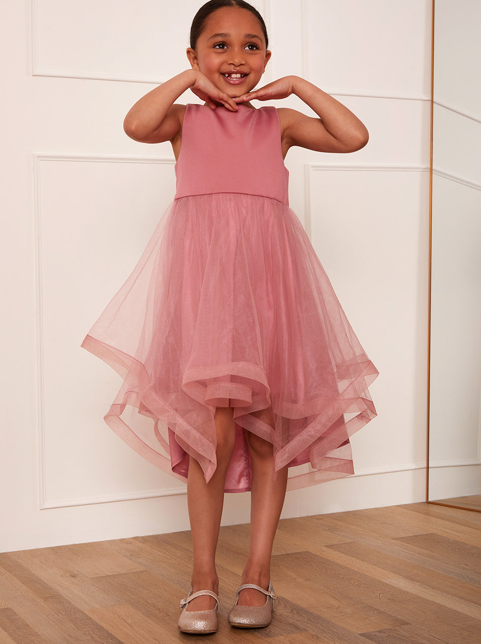 Chi Chi Younger Tulle Layered Midi Dress in Pink, Size 4 Years