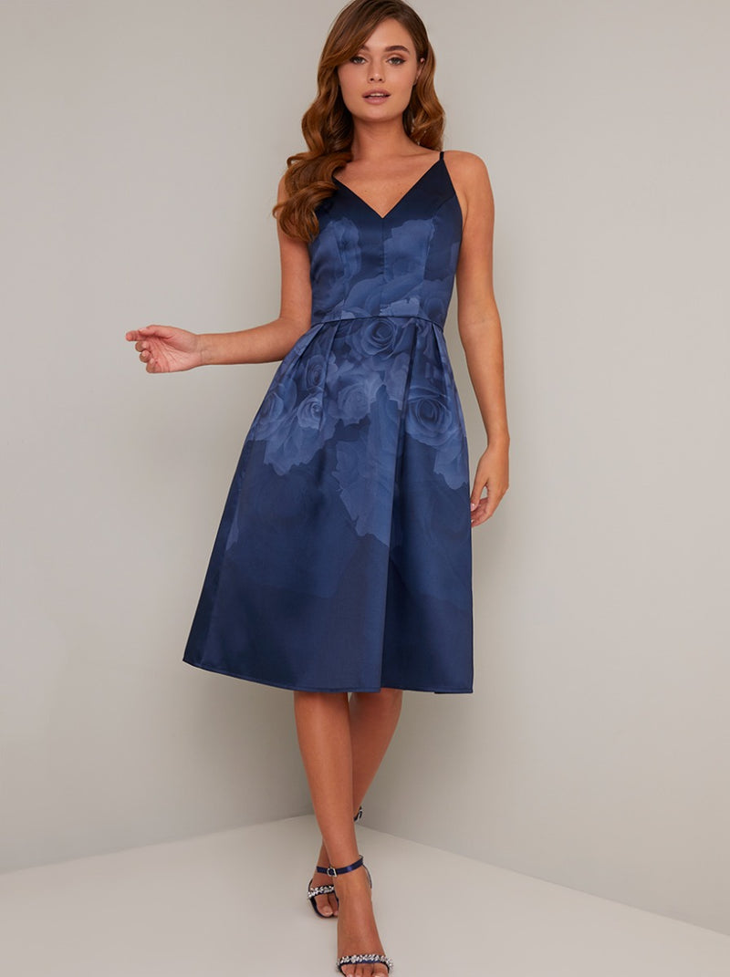 Cami Strap Ombre Floral Print Midi Dress In Blue – Chi Chi London