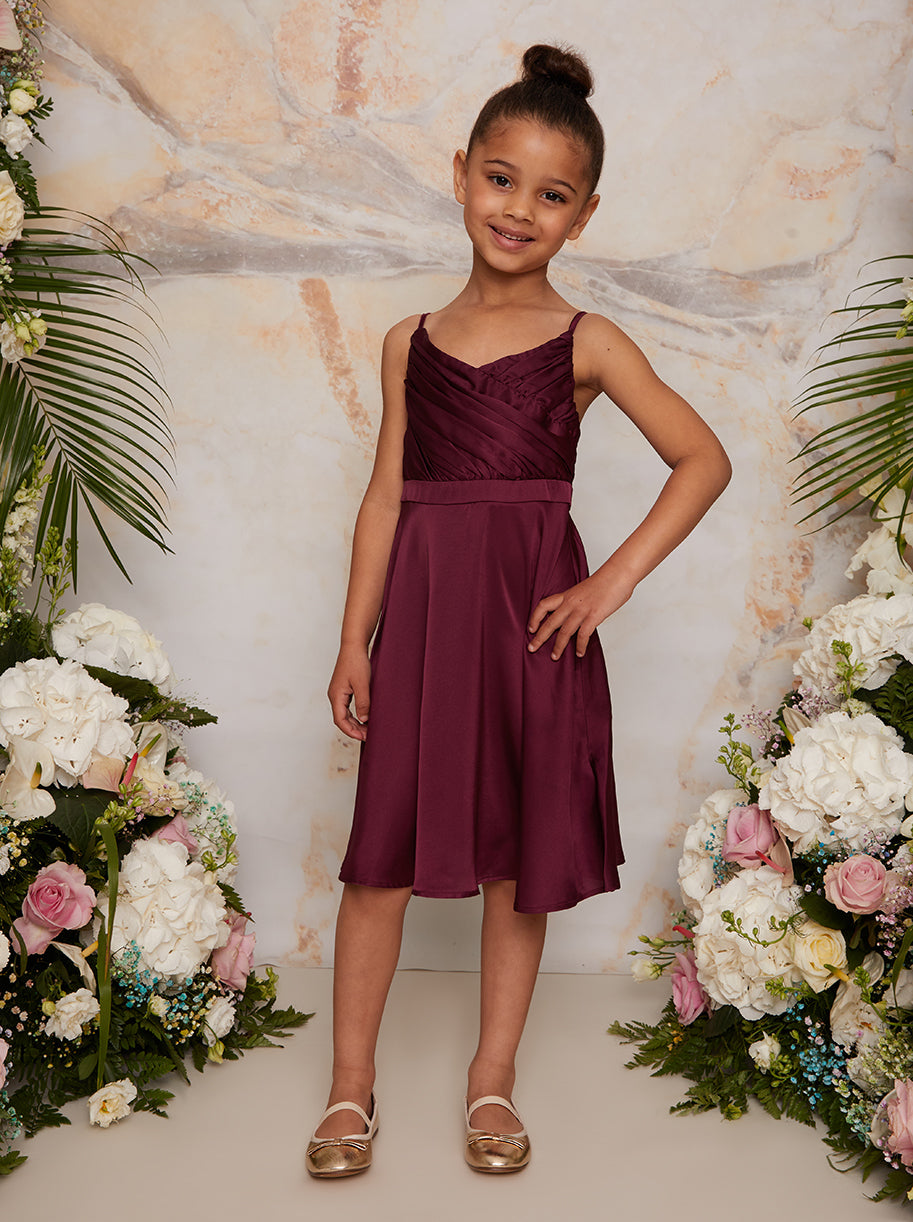Chi Chi Pleated Satin Flower Girl Dress in Berry, Size 3 Years