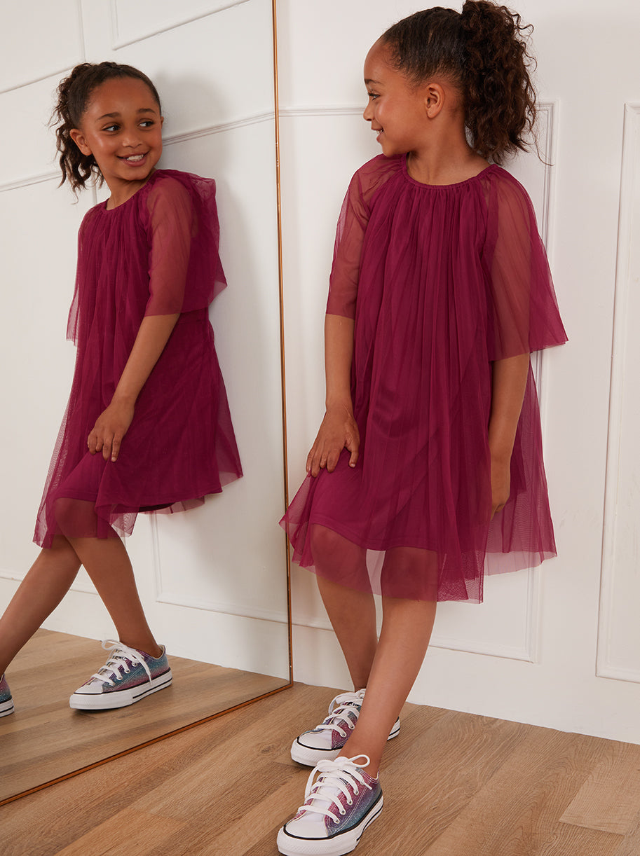 Chi Chi Younger Pleated Bell Sleeve Midi Dress in Purple, Size 4 Years