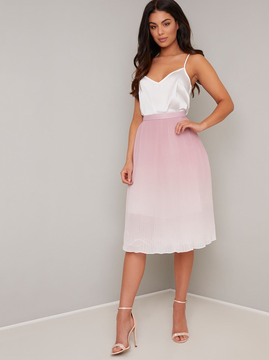 Ombre Pleated Midi Skirt In Light Pink Chi Chi London 3980