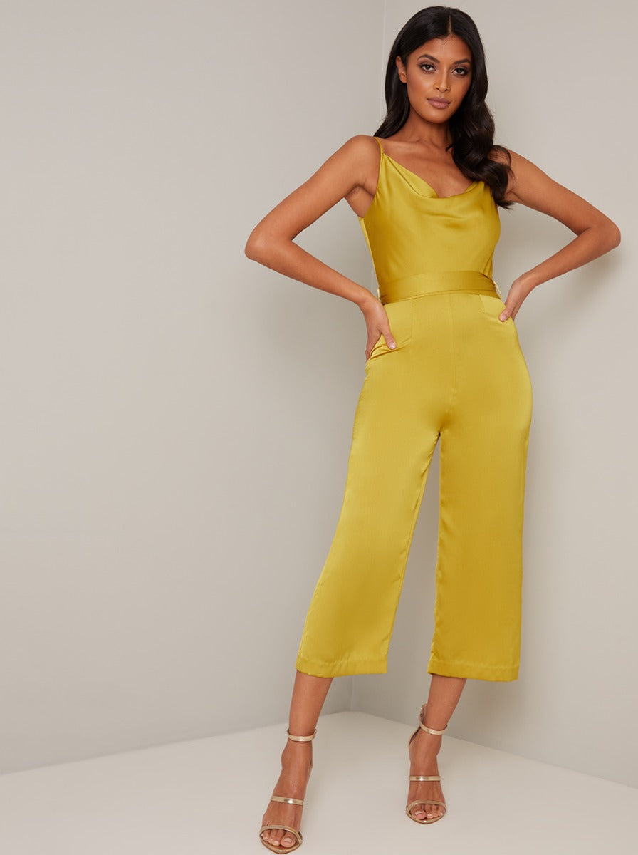 Cowl Neck Crop Leg Jumpsuit in Yellow – Chi Chi London