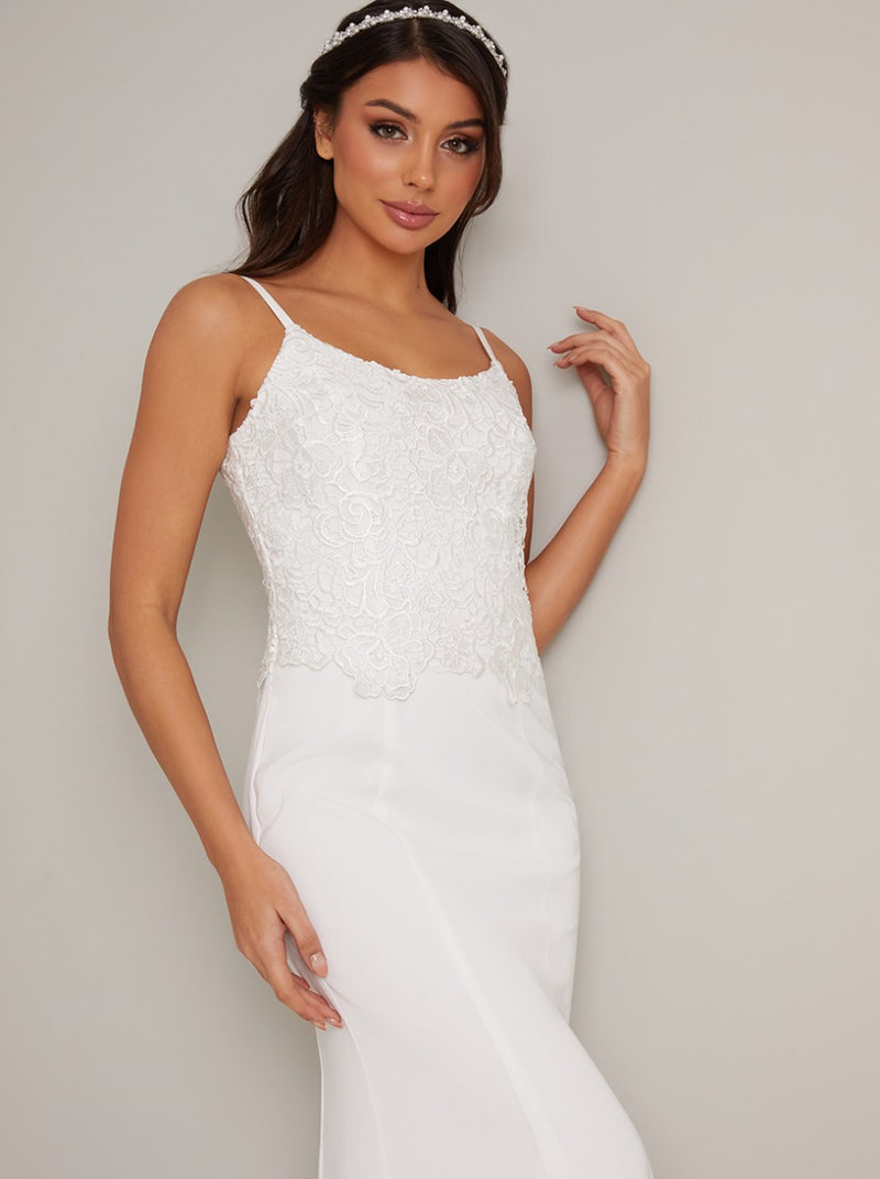 Bridal Cami Crochet Lace Bodice Wedding Dress in White – Chi Chi London