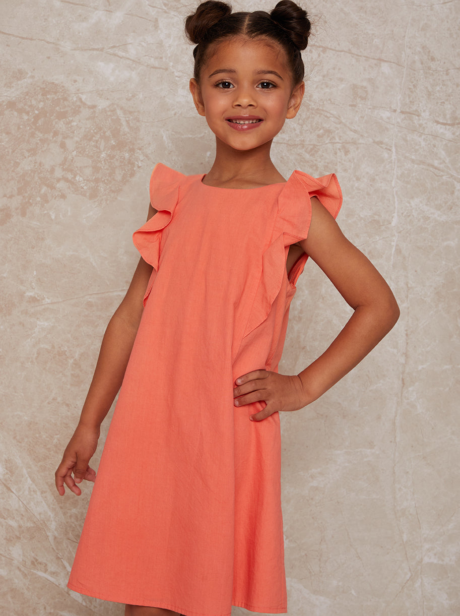 Chi Chi Frill Shoulder Dress in Coral, Size 7 Years